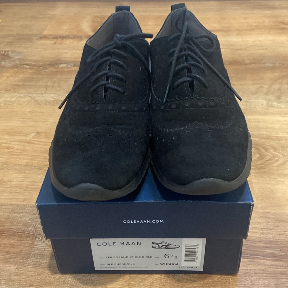 NEW Cole Haan Zerogrand Wingtip Oxfords Black Suede